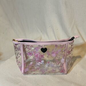Pink Floral Transparent Cosmetic Bag